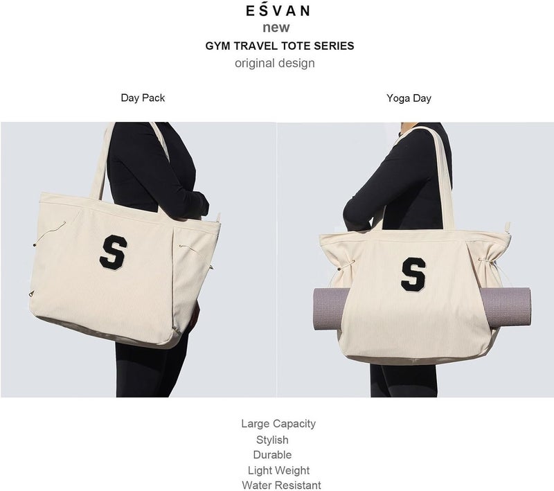 ESVAN Corduroy Yoga Tote Bag Gifts for Women Drawstring Yoga Mat Bag for Office Workout Travel Carryall Pilates Gym - Image 4